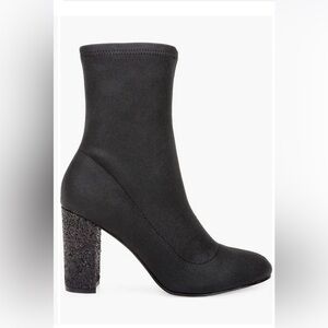 Badgley Mischka Jovanna Embellished Glittery Blok Heel Black Bootie Size 7.5 NWT